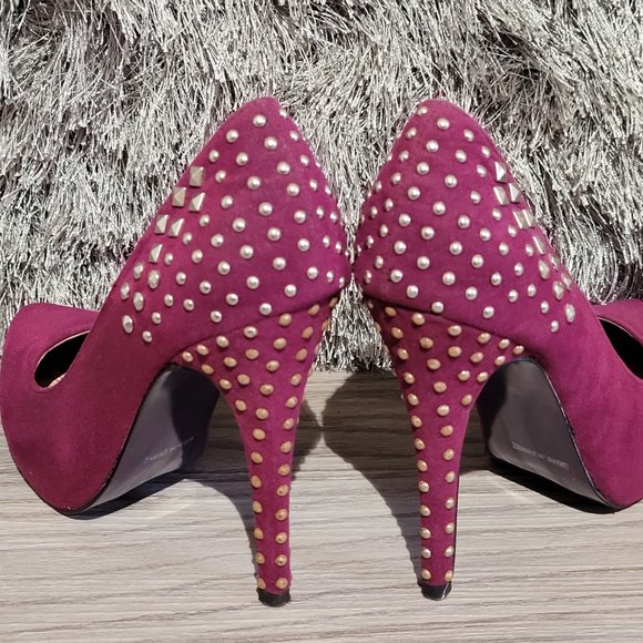 MixxShuz Magenta Suede Studded Platform Heels Sz 7 - Picture 2 of 9